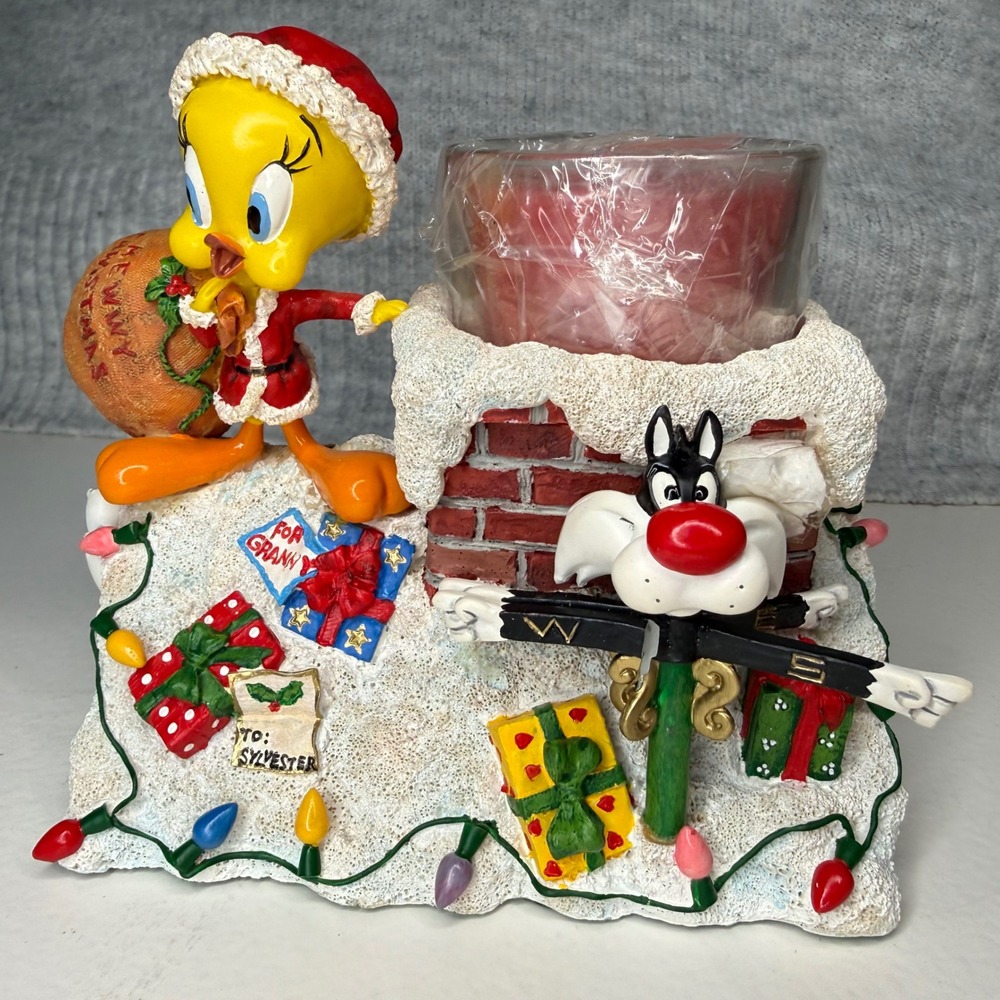2004 Danbury Mint Tweety Sylvester Looney Tunes Christmas Candleholder Figurine